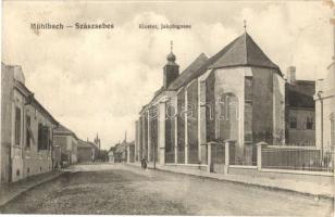 1913 Szászsebes, Mühlbach, Sebes; Katolikus templom, utca / Kloster, Jakobigasse / church, street (EK)