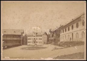 cca 1890-1900 Tátrafüredi lakházak, keményhátú fotó Divald Károly műterméből, felületén sérülésekkel, 11×16 cm