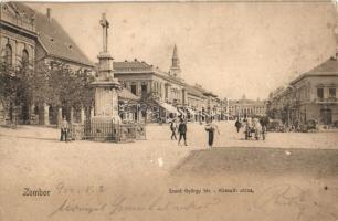 1904 Zombor, Sombor; Szent György tér, Kossuth utca, szobor / square, street, statue (EK)