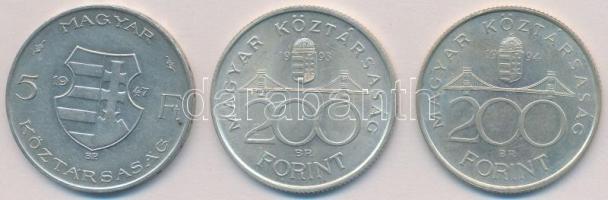 1947. 5Ft Ag "Kossuth" + 1993-1994. 200Ft Ag "MNB/Deák" T:1- patina