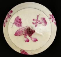 Herendi lila mintás, rózsás díszítésű apró dobozka. Kézzel festett, jelzett, hibátlan d: 6 cm, 5 cm