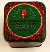 cca 1935 Államilag Ellenőrzött Magyar Csemege Édes Nemes Paprika fém doboz, magyar címerrel, plomba ...