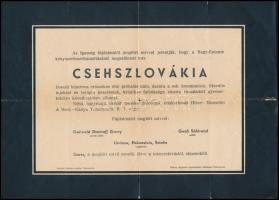 1938 Csehszlovákia megszűnésére készített szarkasztikus "gyászjelentés" / Death announcement of Chechoslovakia 21x30 cm