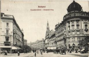 Budapest VII. Erzsébet körút, villamosok, takarékpénztár, fogorvos (EK)