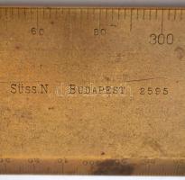 Régi réz precíziós térképészeti léptékvonalzó, jelzett (Süss N. Budapest 2595), 41×4 cm