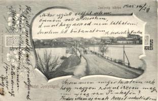 1905 Ipolyság, Sahy; Látkép, híd, floral, Art Nouveau, kiadja Polgár J.