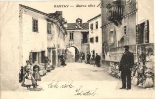 1908 Kastav, Castua; Glavna ulica / Fő utca, üzlet. Ljudevit Jelusic kiadása / main street, shop (EB)
