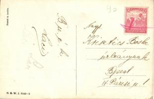 Boldog Újévet! / New Year greeting art postcard, lady with girls. B. K. W. I. 3142-5. s: Mela Koehle...