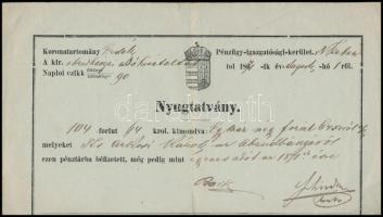 1871 Az abrudbányai (Erdély) adóhivatal által Dálnoki Árkosy Károly (1820-1881) törvényszéki bíró bányaigazgatósági tag részére kiállított nyugtatvány a befizetett adóról