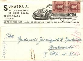 Suhajda A. békéscsabai autó karosszéria és kocsigyára, reklámlap / Hungarian automobile factory and car body shop advertisement card (EB)