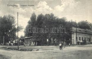 Budapest III. Csillaghegy, Villamos állomás, nagyvendéglő, Baukó János kiadása (vágott / cut)