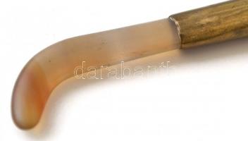 Polírkő, aranyozó szerszám achát féldrágakővel, h: 22,5 cm