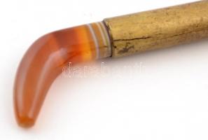 Polírkő, aranyozó szerszám achát féldrágakővel, h: 25,5 cm