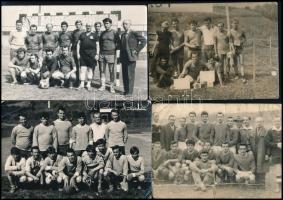 cca 1950-1960 Régi idők focija, 4 db csoportkép, az egyik hátulján feliratozva, egy másik sérült, különböző méretben, kb. 9×14 cm
