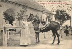 1907 Hortobágy, jelenet a csárda előtt. Kiadja Pongrácz Géza (fa)
