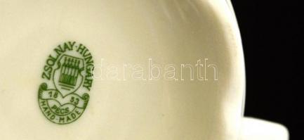 6 db manófüles Zsolnay teás csésze és alj készlet. Kiöntők nélkül. Matricás, jelzett, hibátlan