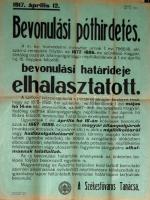 1917 I. Világháborús hirdetmény bevonulási póthirdetés 50x60cm
