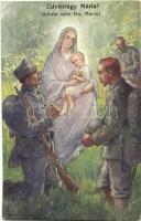 Üdvözlégy Mária! / WWI religious military art postcard (EK)