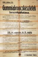 1916 I. Világháborús hirdetmény gumiabroncsok beszolgáltatásáról 60x90cm