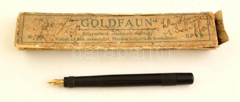 Goldfaun töltőtoll, 14C arany (au) heggyel, hiánnyal,eredeti sérült dobozában, h: 11,5 cm