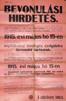1915 I. Világháborús bevonulási hirdetmény 60x90cm