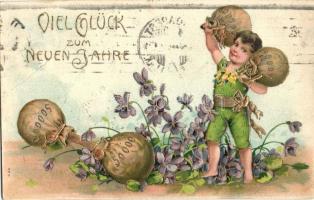 1910 Viel Glück zum Neuen Jahre! / New Year greetings, golden Emb. litho (EK)