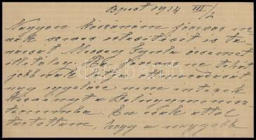 1914 Bp., Messey grófnő kétoldalas kézzel írt köszönőlevele