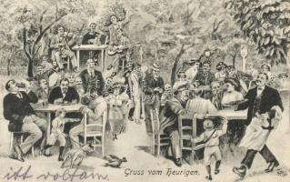1916 Vienna, Wien; Gruss vom Heurigen / restaurant garden