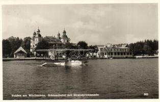 Velden am Wörthersee, Schlosshotel mit Strandpromenade / castle hotel with promenade, seaplane A-51 Nelly. Wir fliegen Adamol Motoroil