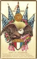 1861-1865 Filii Veteranorum / Sons of Veterans. Decoration Day Series No. 1. Emb. litho / A veteránok fiai amerikai zászló. Dombornyomott és csillámmal díszített (EK)