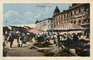Ploiesti, Ploesti; Piata, primaria, Drogueria internationala / market square with vendors, town hall, drogerie
