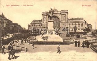 Budapest VII. Keleti pályaudvar, vasútállomás, Baross szobor. Divald Károly 147. 1909.
