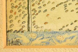 Húth István (?-?): Szecessziós illusztráció. Tus-akvarell, papír, foltos, üvegezett keretben, 16,5×1...