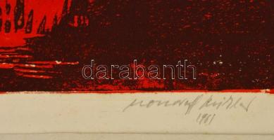 Mazsaroff Miklós (1929-1997): Páros virágú kaktusz, színezett linó, papír, 51×35 cm