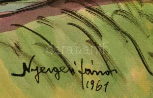 Nyergesi János (1895-1982): Faluhatár, akvarell, papír, jelzett, 30×43 cm