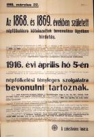 1916 I. világháborús bevonulási hirdetmény 60x90cm