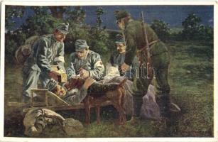 A mentő! Hadi-Park / K.F.A. Sanitätshunde, der Retter / WWI K.u.K. military art postcard, rescue dog s: Ranzenhofer