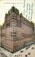 New York City, New York; Waldorf Astoria hotel, automobile, horse-drawn carriages (EB)