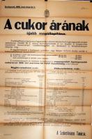 1916 I. világháborús hirdetmény a cukor árának maximalizásáról 60x90cm