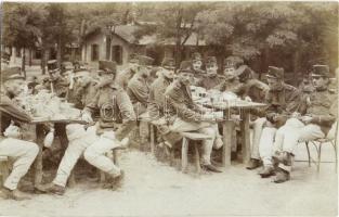 1910 Esztergom, az első sajkában (csajka) elköltött ebéd / K.u.K. military, first lunch in the barracks. photo