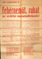 1916 I. világháborús hirdetmény felhívás az erdélyi menekültek megsegítésére 60x90cm