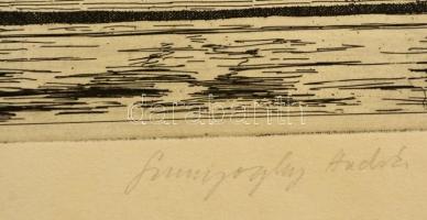 Szunyoghy András (1946- ): Vajdahunyad vára. Rézkarc, papír, jelzett, 29×39 cm