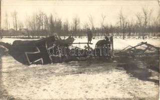 1917 Lelőtt német repülőgép / WWI K.u.k. military, shot down German aircraft, ruins. photo (EK)