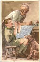 3 db régi Márton L. cserkész motívumlap. Cserkész levelezőlapok kiadóhivatala  / 3 pre-1945 scout bo...