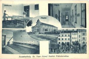 Szombathely, Dr. Vass József Szalézi Fiúinternátus, belsők: játékterem (ping-pong), folyosó, mosdó, játszótér