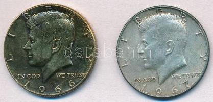 Amerikai Egyesült Államok 1966-1967. 1/2$ Ag Kennedy (2x) az 1966-os aranyozott T:2  USA 1966-1967. 1/2 Dollar Ag Kennedy (2x) the 1966 is gold plated C:XF