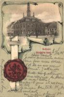 1905 Geldern, Rathaus / town hall, coat of arms litho frame (kis szakadás / small tear)