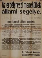 1916 Világháborús hirdetmény az erdélyi menekültek segélyezéséről 50x60cm