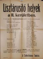 1917 Világháborús hirdetmény: lisztárusító helyek II. kerületben 50x60cm
