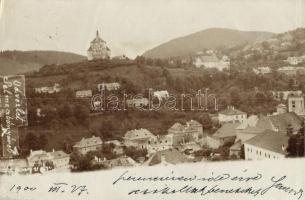 1900 Selmecbánya, Schemnitz, Banská Stiavnica; látkép a Leányvárral / general view with castle. photo
